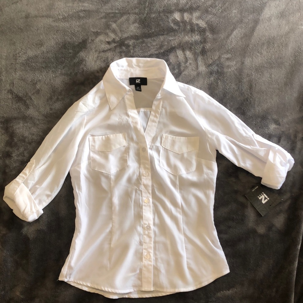 iz Byer tailored white fold sleeve shirt